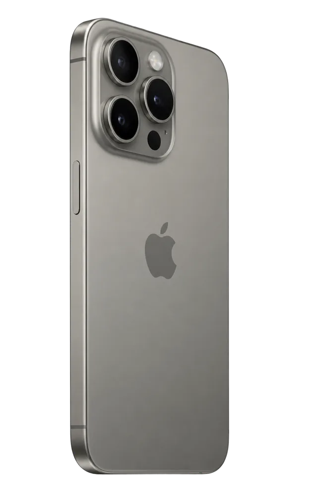 iPhone 15 Pro in Gray titanium, back view