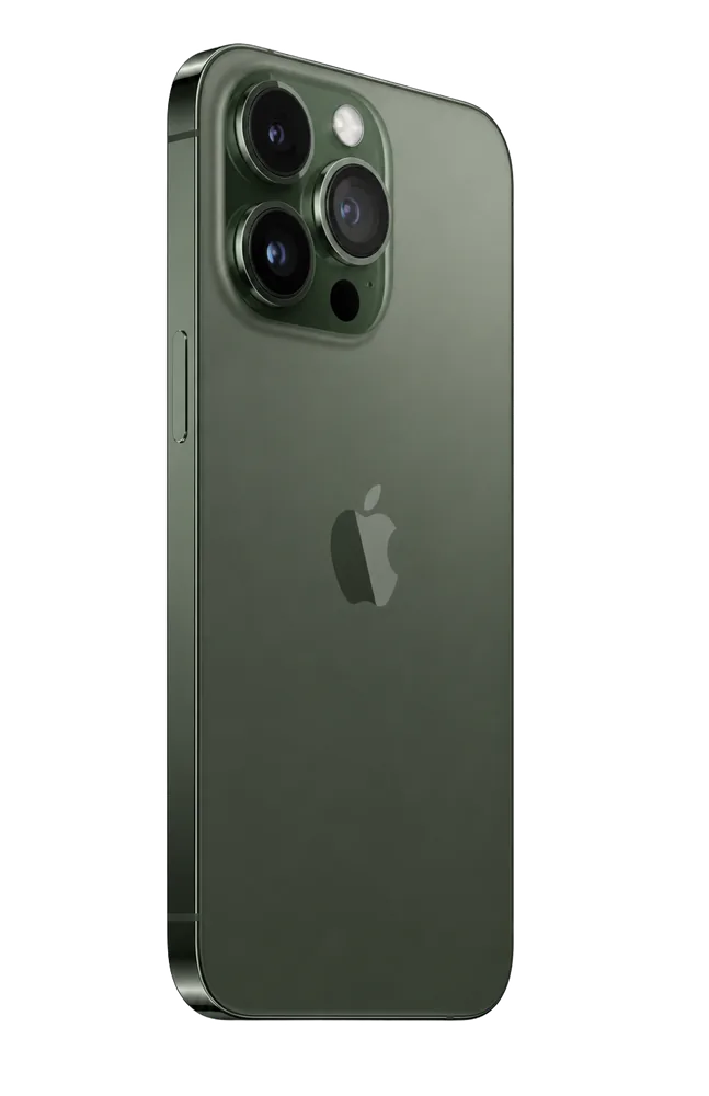 iPhone 15 Pro in Green titanium, back view